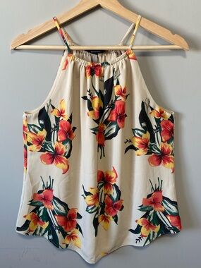 RW&CO. Cream Halter Camisole with Red & Yellow Floral Print